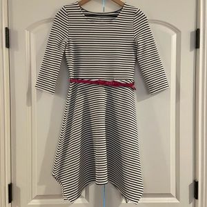 So Girls Dress Size 14 White/Black Strip/Pink Belt